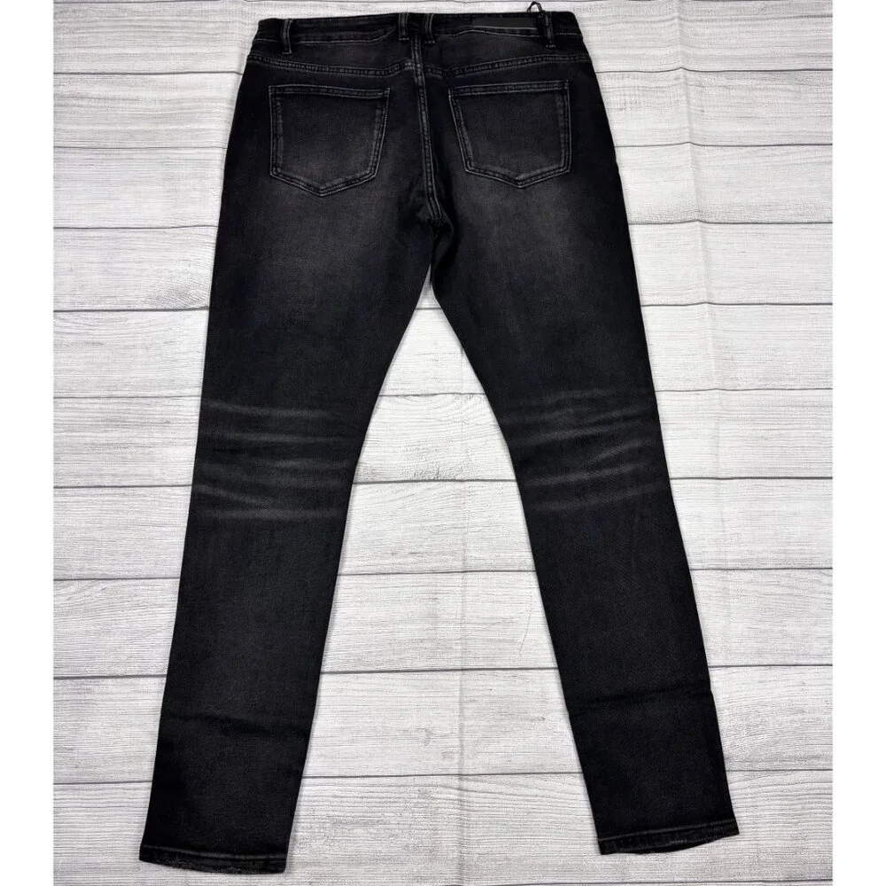 Embellish Mens Black Distressed Skinny Jeans With Colorful Patches Size 34 - Picture 3 of 16